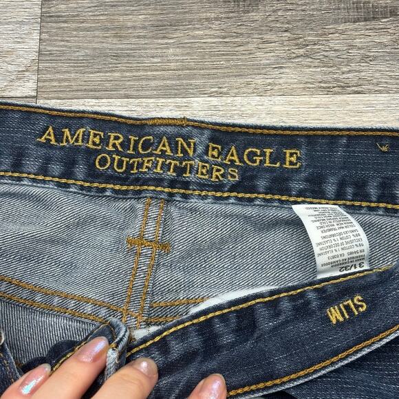 American Eagle Outfitters Dark Wash Blue Mens 31x30 Slim Fit Stretch Denim Jeans - Picture 4 of 12